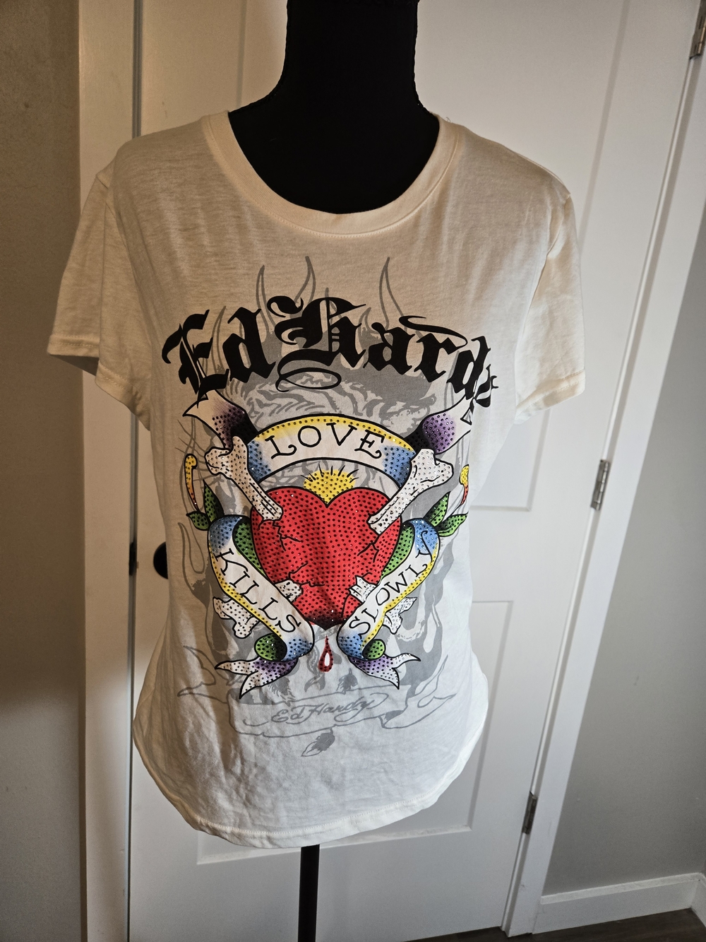 NWT Ed Hardy Love Kills Slowly Rhinestone Graphic Tee XL
